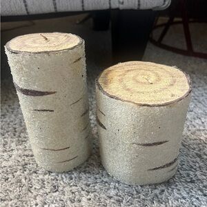 Pottery Barn Birch Log Pillar Candles - Cream Glitter Finish